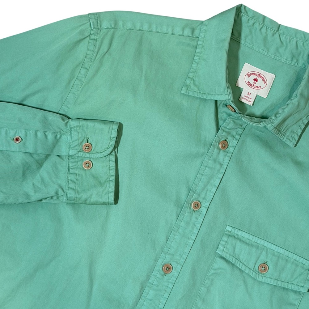 Brooks Brothers Twill Red Fleece Collared Shirt (M) Long Sleeve Casual Green